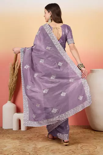 Purple embroidered saree  with blouse