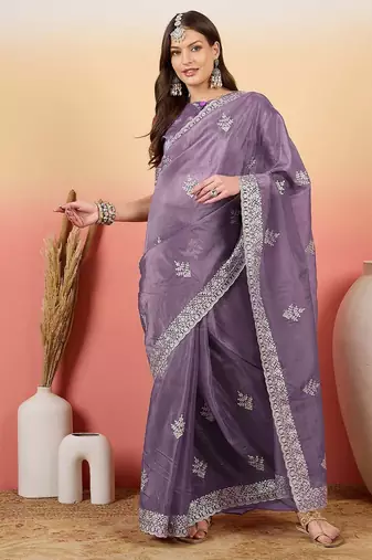 Purple embroidered saree  with blouse