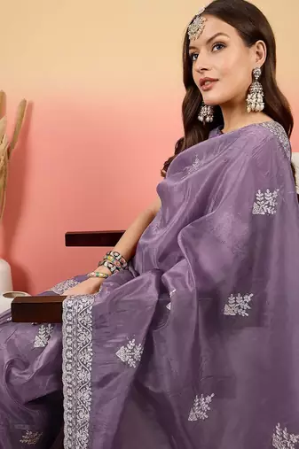 Purple embroidered saree  with blouse