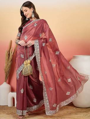 Pink embroidered saree with blouse 1
