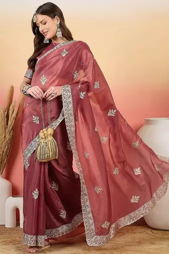 Pink embroidered saree with blouse