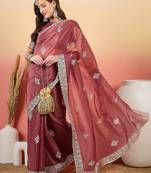 Pink embroidered saree with blouse