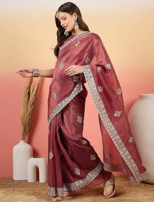 Pink embroidered saree with blouse 2
