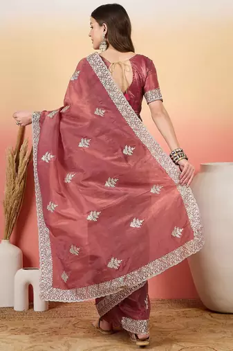 Pink embroidered saree with blouse