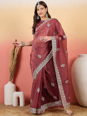 Pink embroidered saree with blouse 4