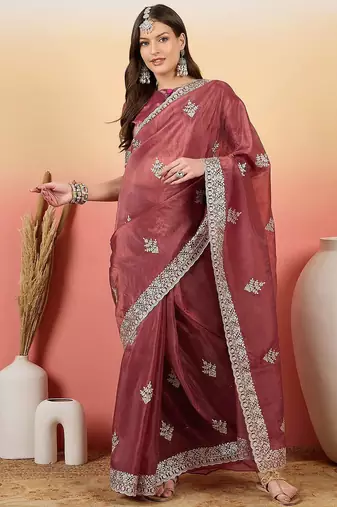 Pink embroidered saree with blouse