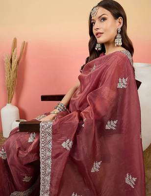 Pink embroidered saree with blouse 5