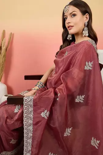 Pink embroidered saree with blouse