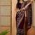Magenta kashmiri thread work embroidered saree with belt & unstitched blouse