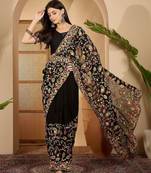 Black floral embroidered kashmiri thread work  georgette saree