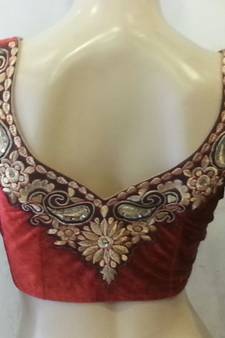Maroon velvette embroidered full sleeves blouse