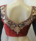 Maroon velvette embroidered full sleeves blouse