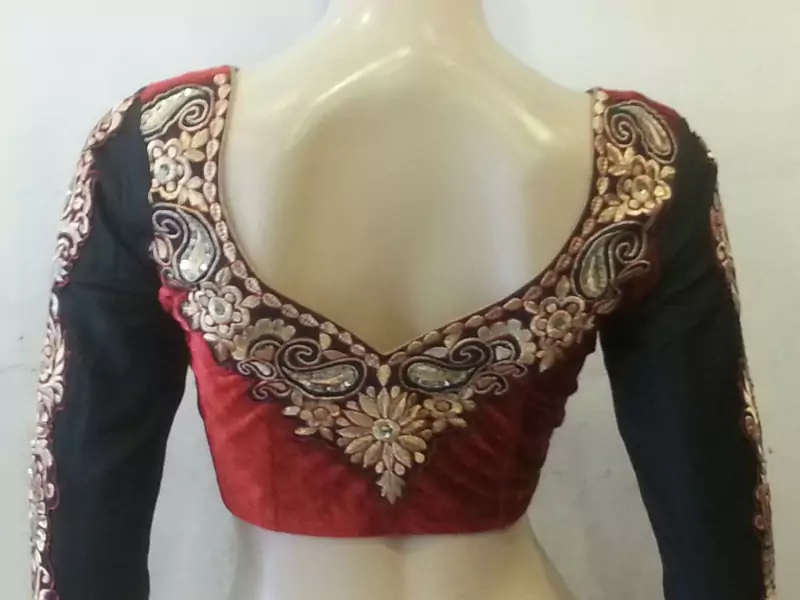 Maroon velvette embroidered full sleeves blouse