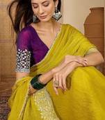 Yellow embellished embroidered poly chiffon heavy work saree