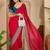 Red floral embroidered saree with blouse piece