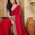Red floral embroidered saree with blouse piece
