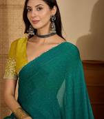 Green floral embroidered heavy work saree
