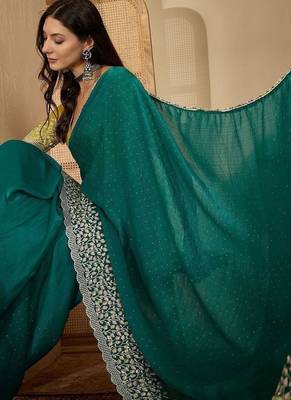 Green floral embroidered heavy work saree 2