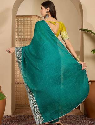 Green floral embroidered heavy work saree 3