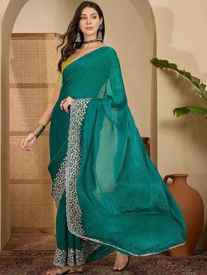 Green floral embroidered heavy work saree 4