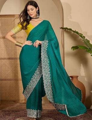Green floral embroidered heavy work saree 5