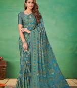 Grey printed saree with blouse grey piece