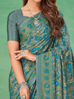 Grey printed saree with blouse grey piece 3