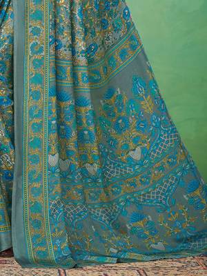 Grey printed saree with blouse grey piece 5
