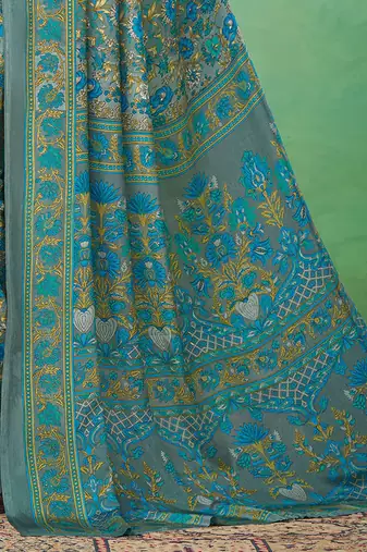Grey printed saree with blouse grey piece