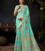 Sky blue organza khadi saree with elegant jhallar festive wear saree