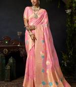 Baby pink organza khadi saree with elegant jhallar festive wear saree