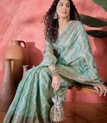 Blue ethnic motifs woven design zari saree