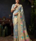 Gray organza khadi saree with elegant jhallar festive wear saree