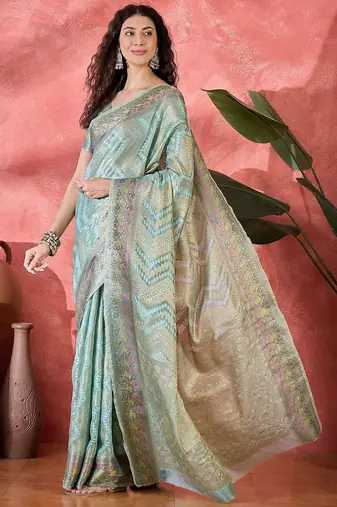 Blue ethnic motifs woven design zari saree
