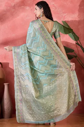 Blue ethnic motifs woven design zari saree