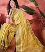 Yellow ethnic motifs woven design zari border saree with unstitched blouse