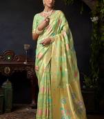 Sage green organza khadi saree with elegant jhallar festive wear saree