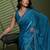 Blue beads stones silk satin party sarees