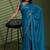 Blue beads stones silk satin party sarees