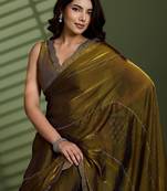 Gold beads stones silk satin party sarees