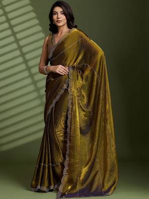 Gold beads stones silk satin party sarees 3