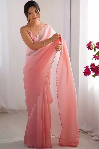Pink  chiffon designer saree