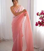 Pink  chiffon designer saree