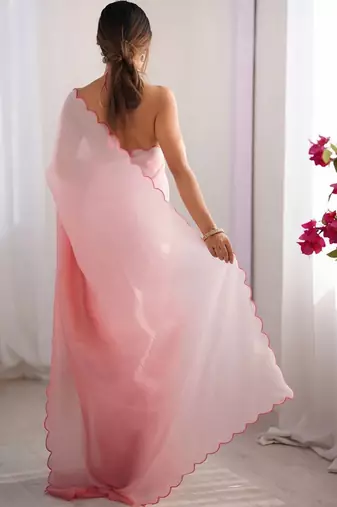 Pink  chiffon designer saree