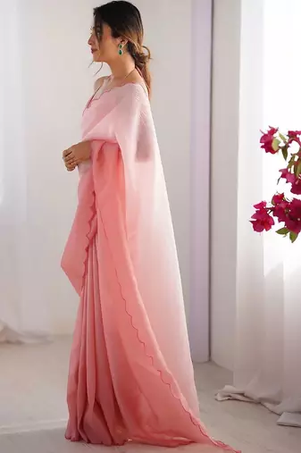 Pink  chiffon designer saree