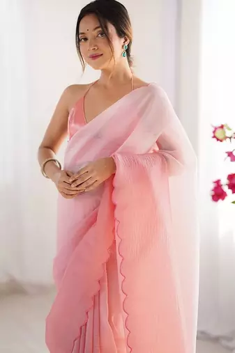 Pink  chiffon designer saree