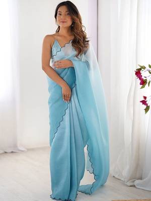 Blue  chiffon designer saree 1