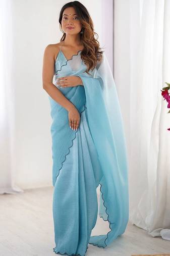 Blue  chiffon designer saree