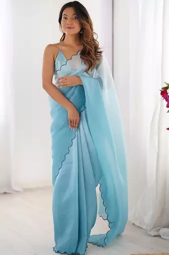 Blue  chiffon designer saree