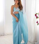 Blue  chiffon designer saree